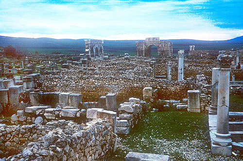 Panorama of the Roman colonial town of Volubilis, Morocco